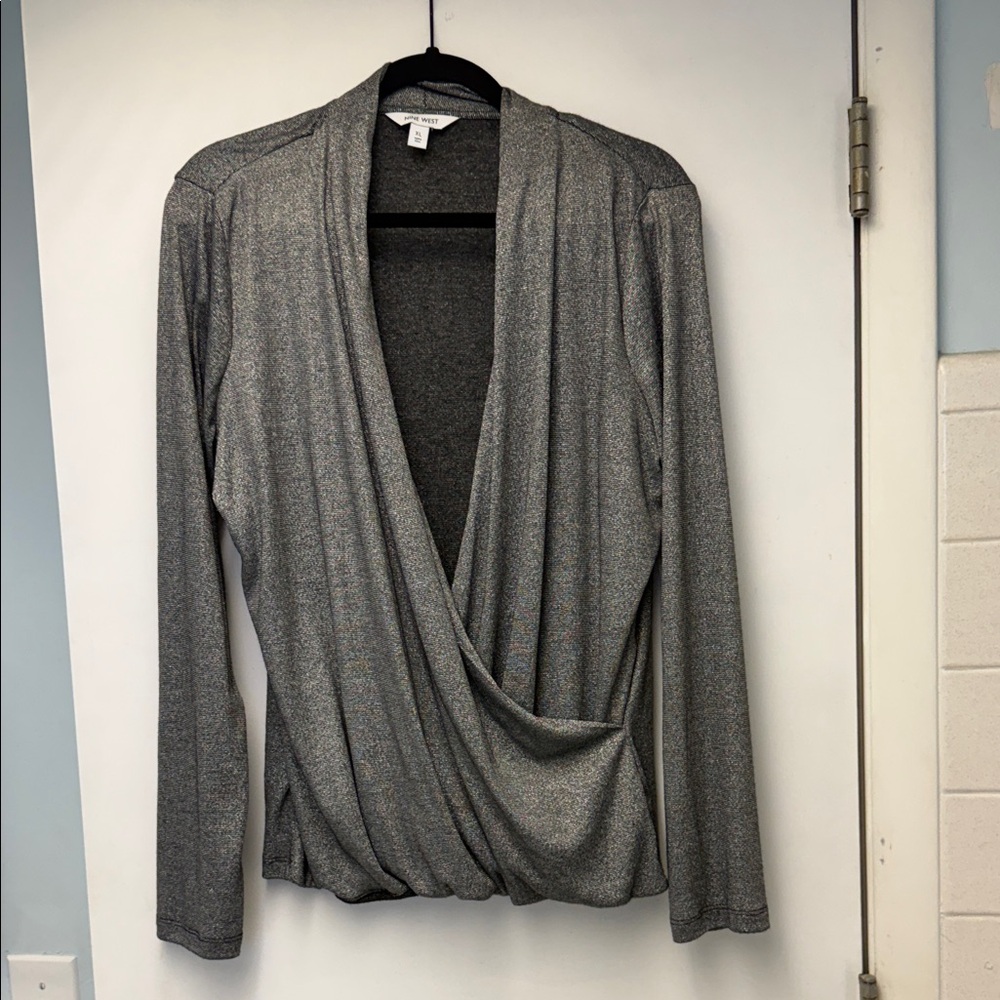 Nine West Metallic Grey Knit Top